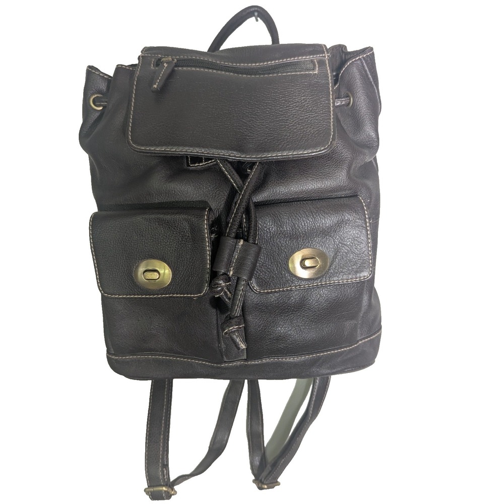 Hillard & Hanson  brown Leather‎ Brass HW Backpack Shoulder Bag Y2K Pebbles